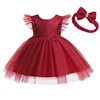 High Quality Ruffle Lace Baby Girls Boo Dress Newborn Photoshoot Red Oldrose Party Wedding Dress for 8 Months Kids in Guangzhou