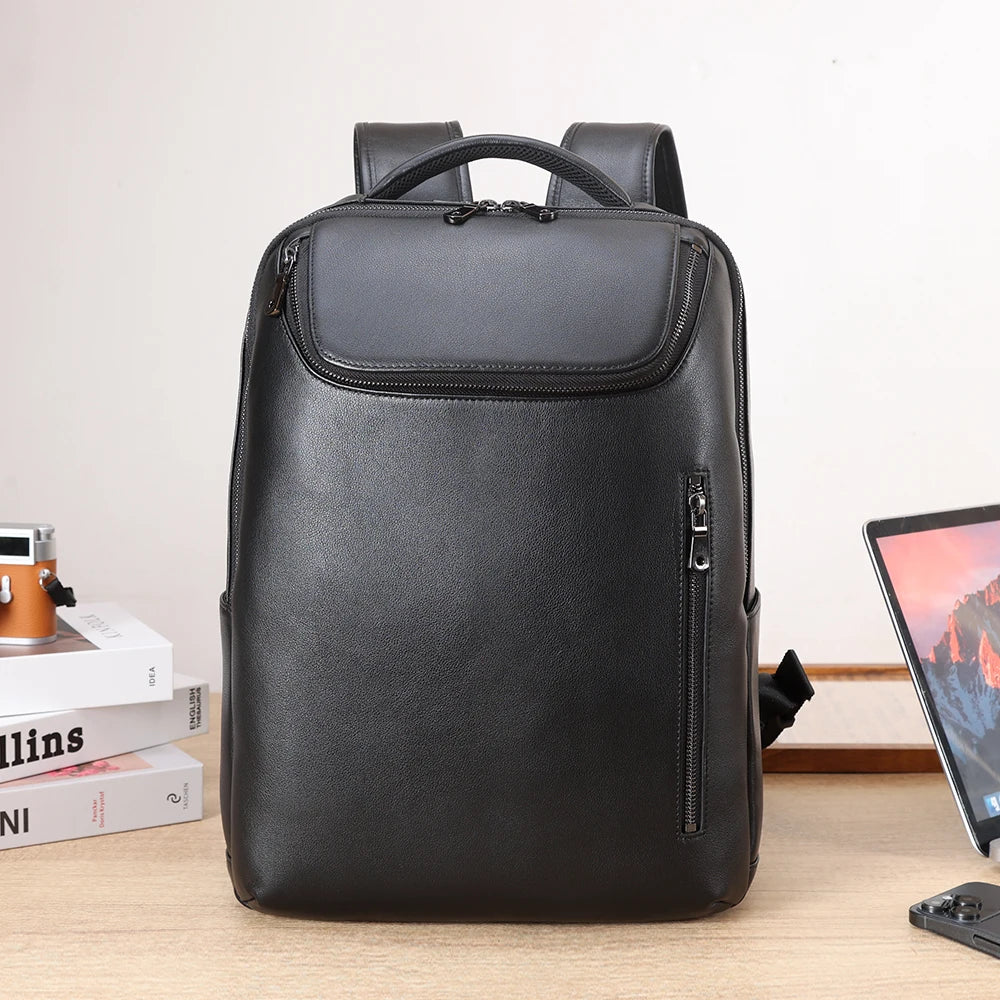 2025 England Genuine Leather Laptop Backpack Softback Business Bag Men Women Black Fashionable Computer School Backpack