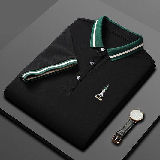 ANSZKTN Men Summer High-quality Men's Lapel T-shirt Light Business Casual Short Sleeve Embroidery Series POLO Shirt