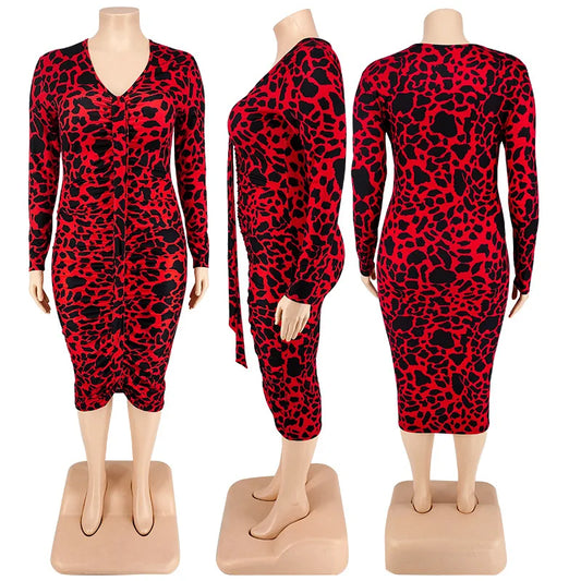 women clothes New Fall Autumn Arrivals 2022 High Quality Leopard Print Slim Fit Fashion Plus Size Women's Dress