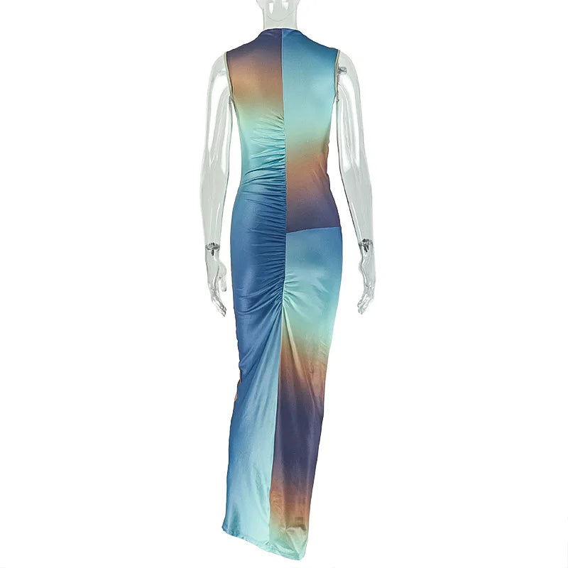 Trending Products 2026 Sexy Slim Fit Gradient Color High Neck Sleeveless Long Dress Women's Clothing Elegant Casual Maxi Dress