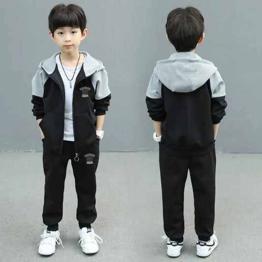 Autumn and Spring New Style Boys' Casual Sports Two-Piece Hooded Cardigan Sweatshirt Jacket Set for Kids