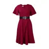 Women clothes Popular Plus Size Women's Spring Summer Flare Short Sleeve Natural Waist High Waist Belted Office Knee-Length Casual ODM Dress