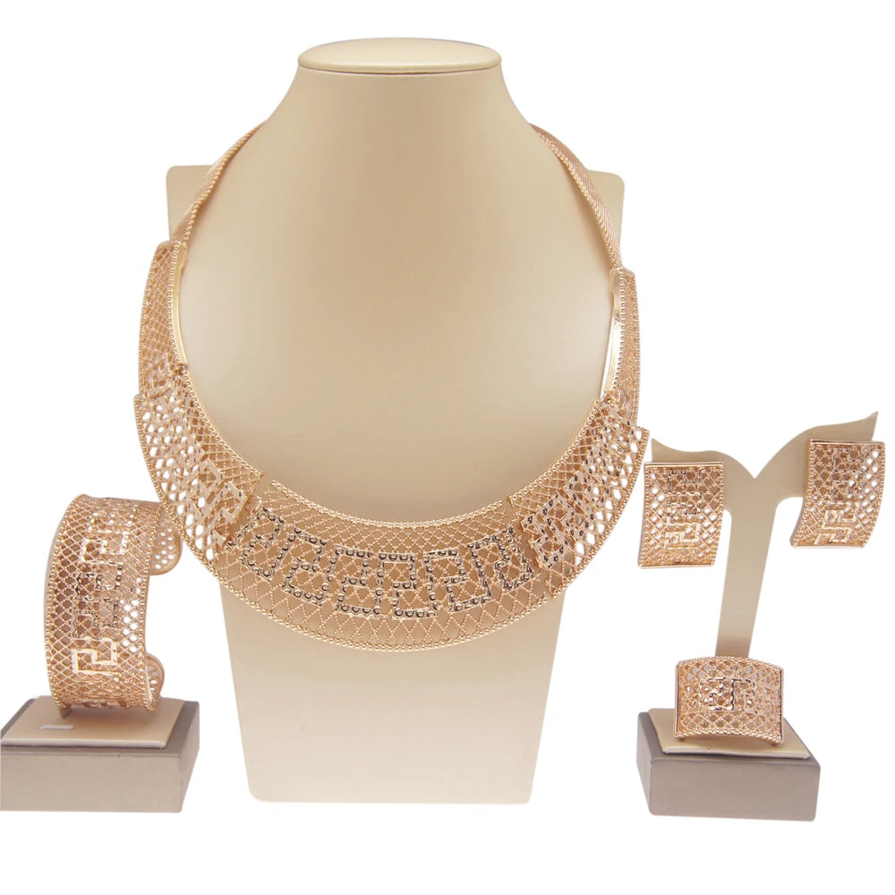 Zhuerrui Large Pendant Copper Alloy Glossy Jewelry Set Italy Gold Plated Jewelry Sets Necklace Women's  Set H00357