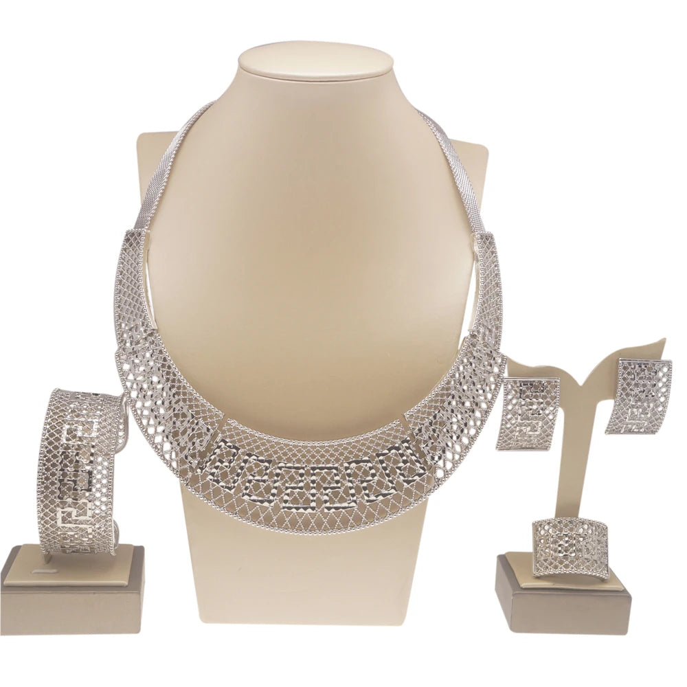 Zhuerrui Large Pendant Copper Alloy Glossy Jewelry Set Italy Gold Plated Jewelry Sets Necklace Women's  Set H00357