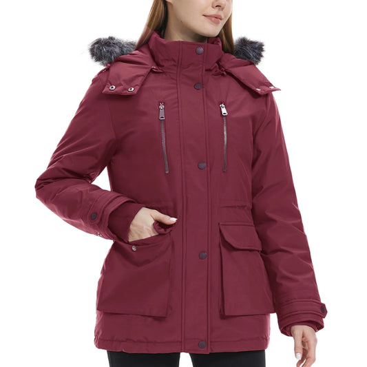 Long Winter Women's Parkas Heated Hooded Jacket Wool Lining Waterproof Outdoor Duck Down Long Coat Fur Collar Jackets For Women