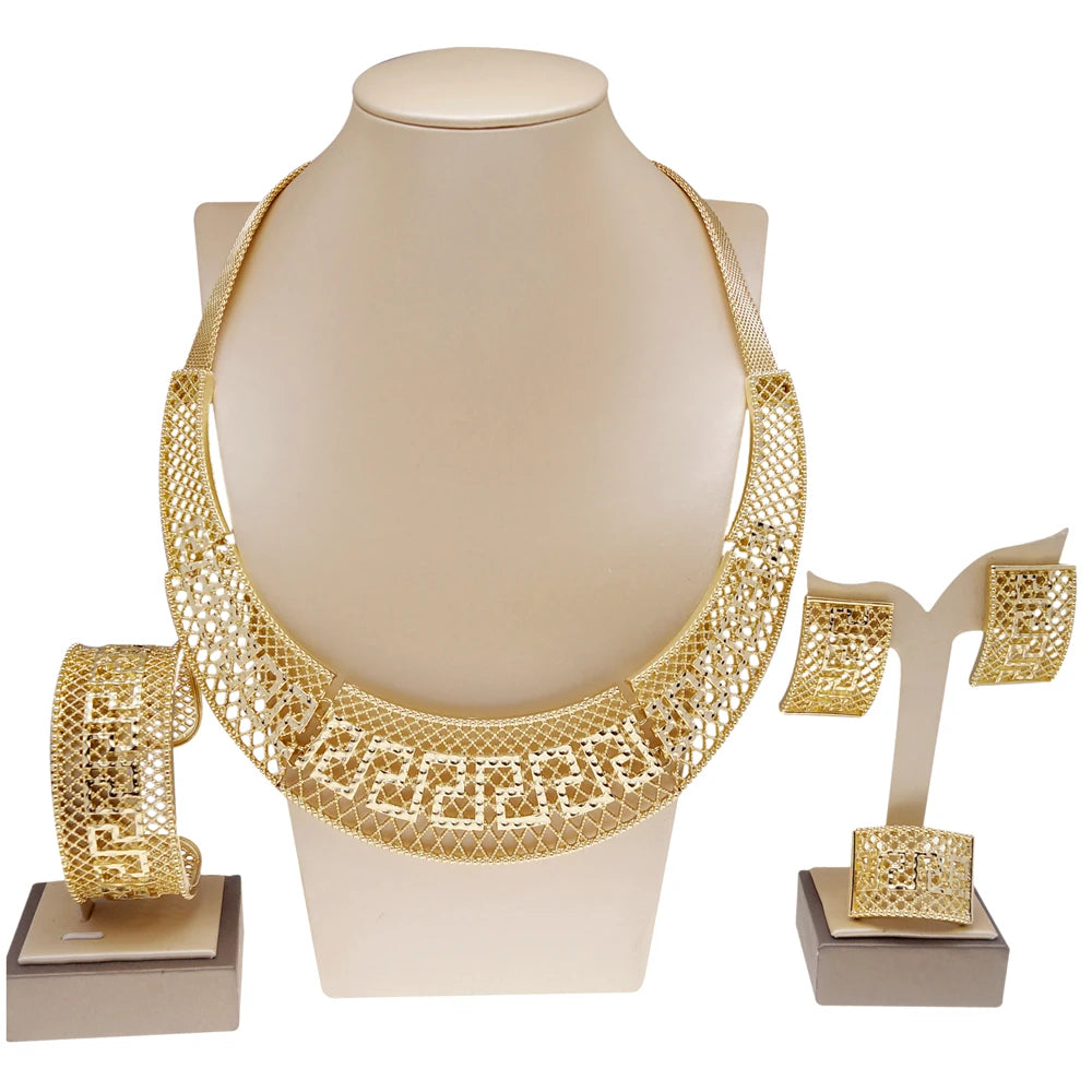 Zhuerrui Large Pendant Copper Alloy Glossy Jewelry Set Italy Gold Plated Jewelry Sets Necklace Women's  Set H00357