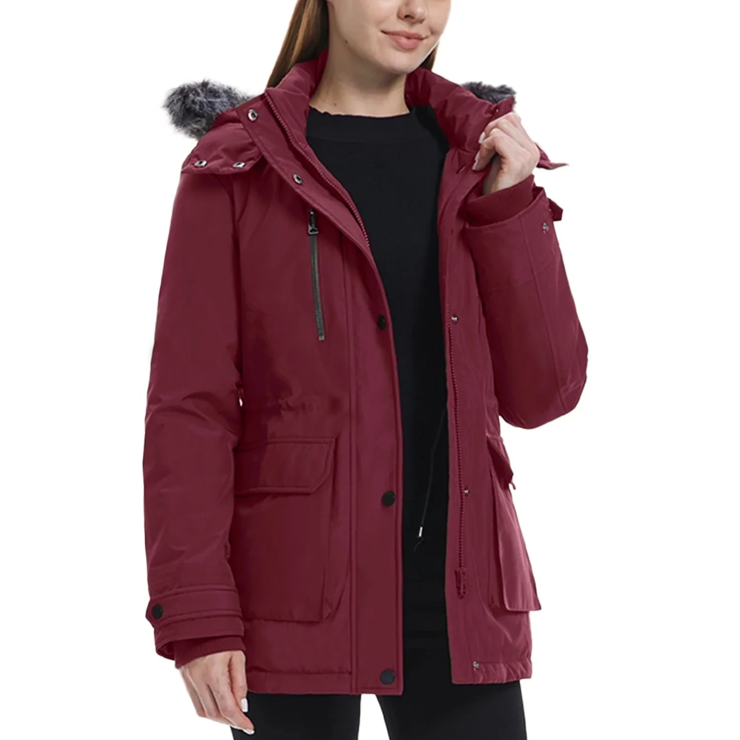Long Winter Women's Parkas Heated Hooded Jacket Wool Lining Waterproof Outdoor Duck Down Long Coat Fur Collar Jackets For Women