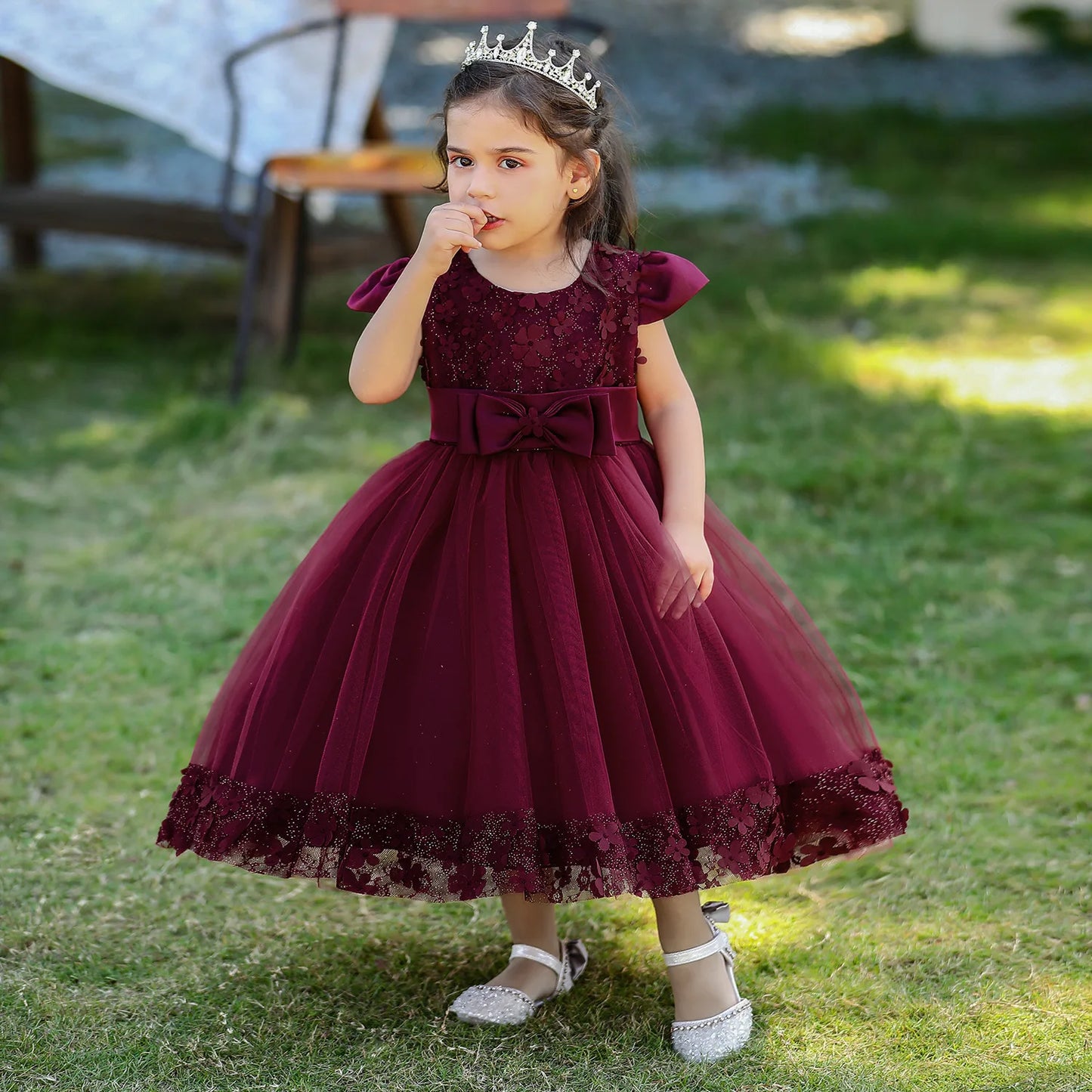 Summer 1 Year Baby Birthday Dress Children Christening Clothing Baptism Toddler Party Kids Costume Blue Flower Lace Princess