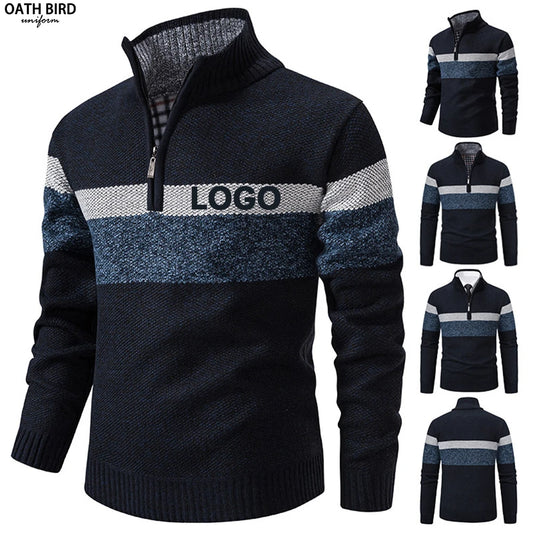 Custom Embroidered Logo Men's Quarter Zipper Sweaters Uniforms Hospitality Sweater Causal Business Work Wear 1/4 Zip Sweatshirt