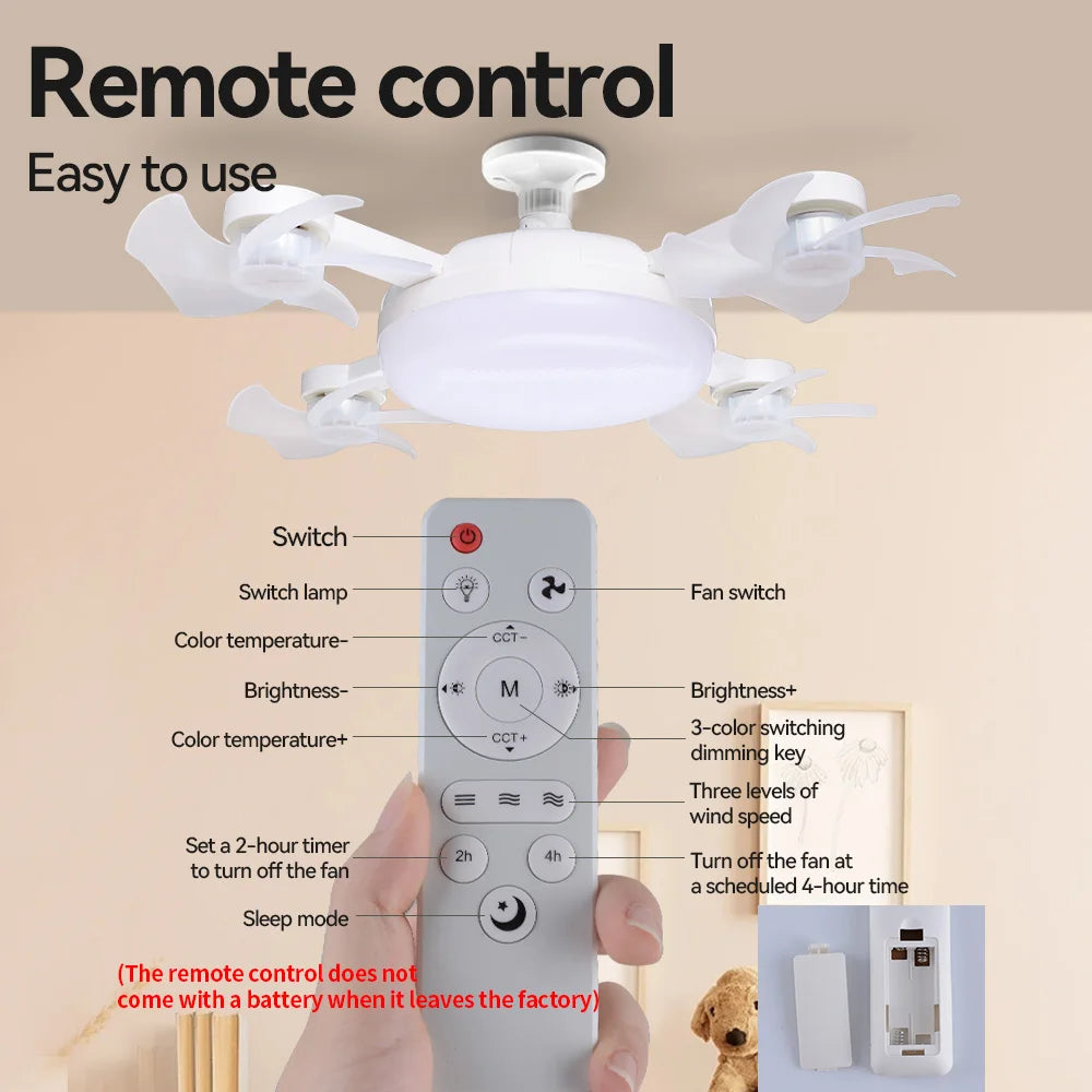 Home accessories Modern Creative Ceiling Fan Lamp Remote Control Foldable Stepless Dimming E27 45cm Drone Ceiling Fan with LED Lights Home Decor