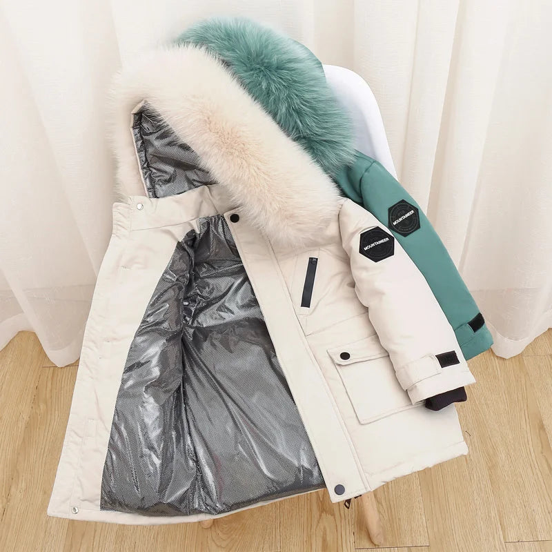 New Children Winter Down Jacket Boy Clothes Thick Warm Hooded Coat Kids Parka Real Fur Teen Clothing Outerwear Snowsuit 2-12 Yrs
