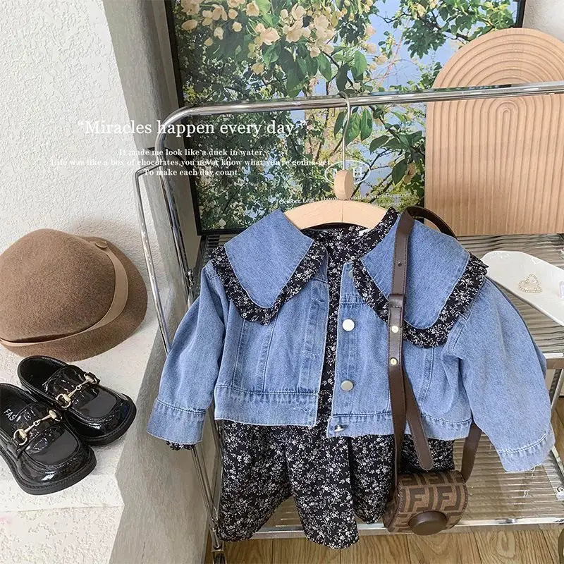 Autumn Korean Design Little Baby Girls Long Sleeve Flower A-Line Breathable Eco-Friendly Dresses Toddler Kids