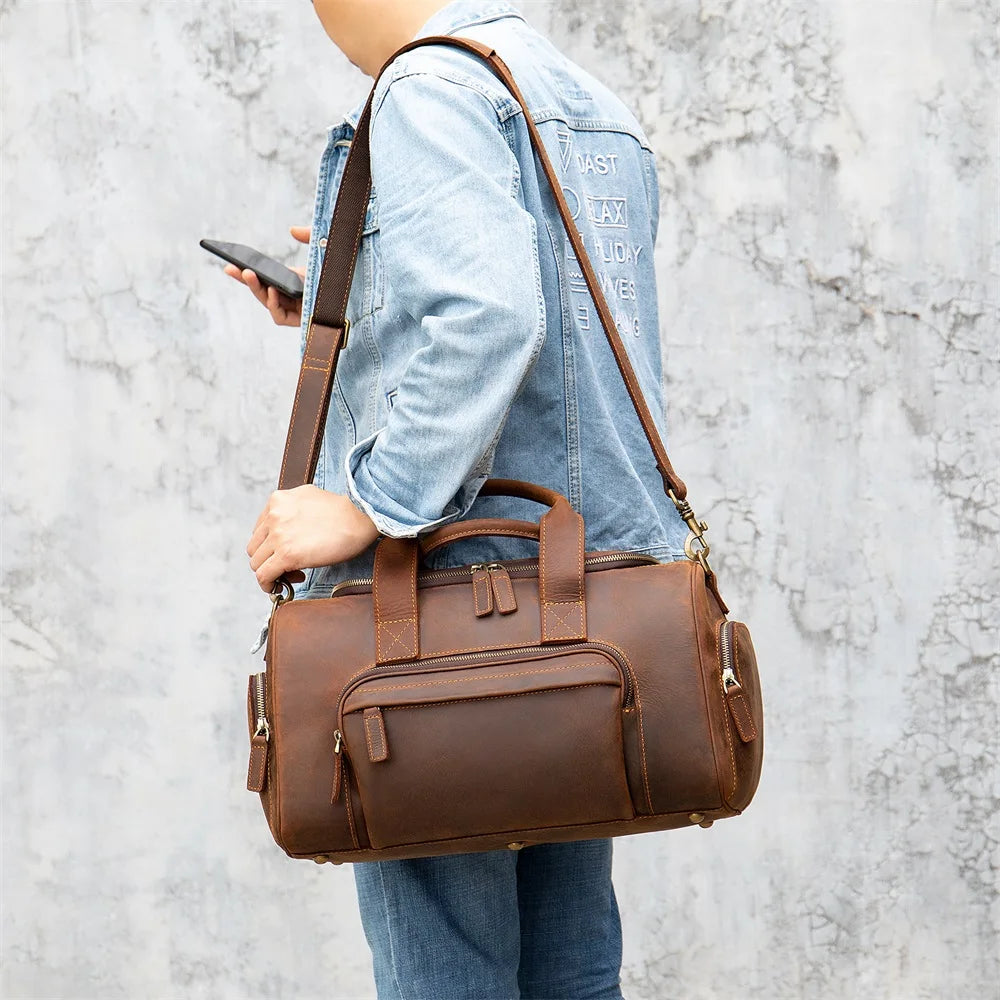 Westal Vintage High Quality OEM Genuine Leather Luggage  Men Large Computer Travel Bags for Men