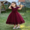 Summer 1 Year Baby Birthday Dress Children Christening Clothing Baptism Toddler Party Kids Costume Blue Flower Lace Princess