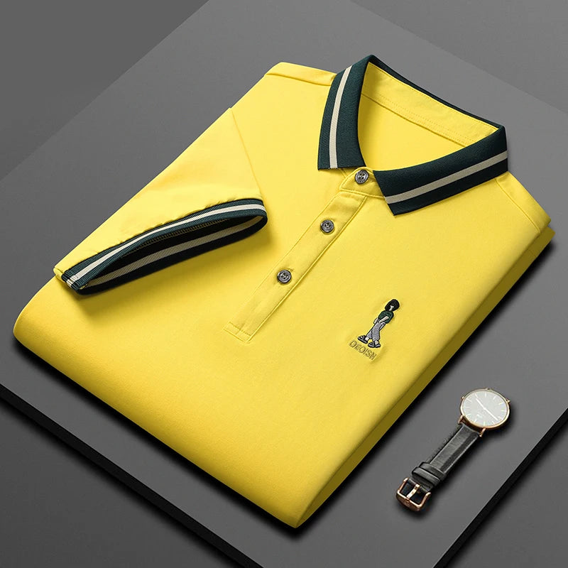 ANSZKTN Men Summer High-quality Men's Lapel T-shirt Light Business Casual Short Sleeve Embroidery Series POLO Shirt