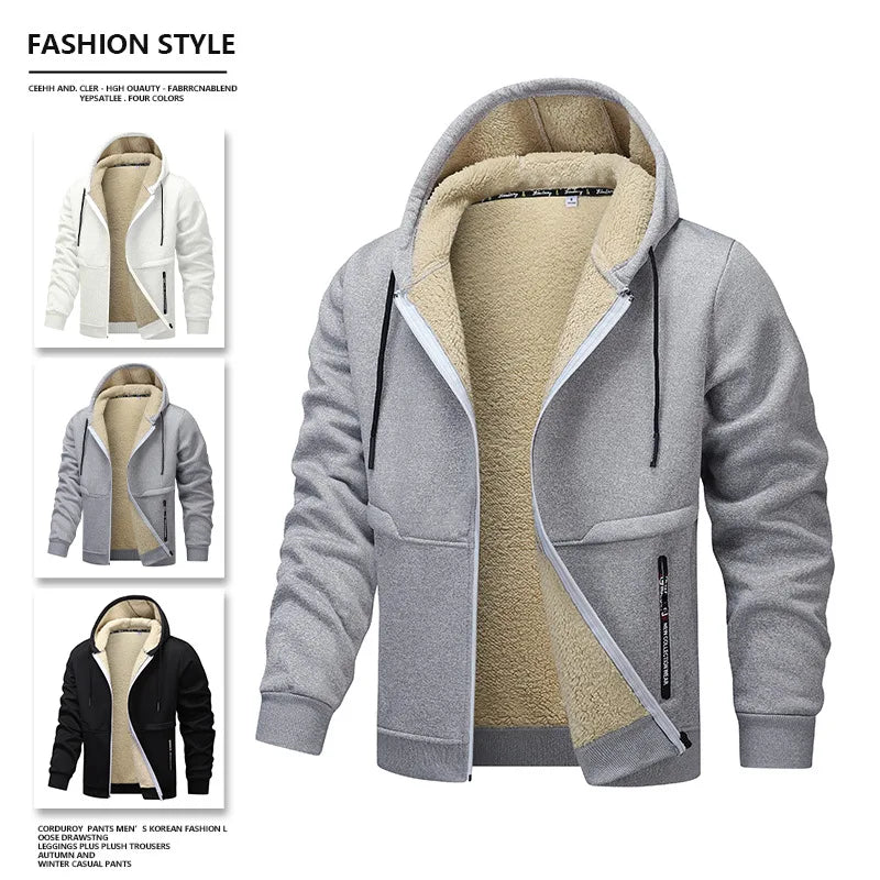 2025 Autumn Winter New Fleece Thick Warm Zipper Coat Hoodies Cardigan Hooded European Size Lamb Fleece Casual Hoodies Sweater