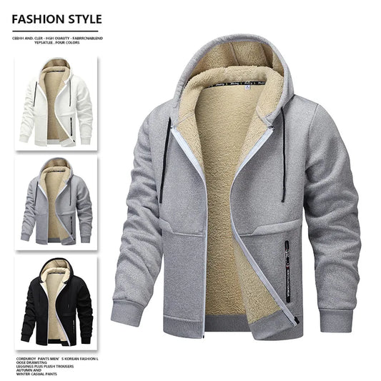 2025 Autumn Winter New Fleece Thick Warm Zipper Coat Hoodies Cardigan Hooded European Size Lamb Fleece Casual Hoodies Sweater
