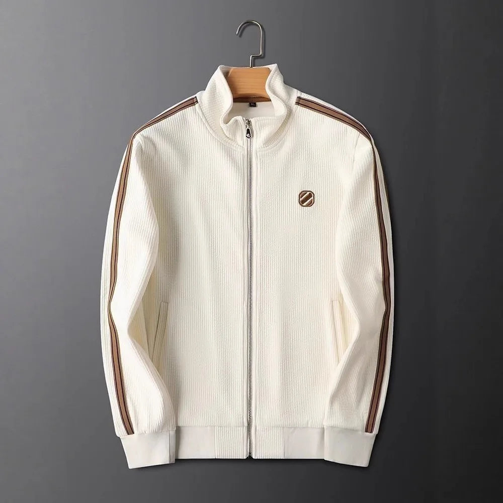 Light Luxury Autumn Thermal Solid Color Casual Sporty Sports Suit Slim-fit Fashionable Jacket Men's Patchwork Two-piece Set 100%
