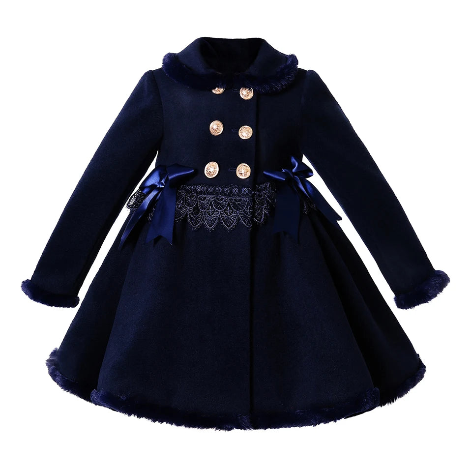 Wholesale Pettigirl New Children's Kids Winter Fur Jacket Clothes Child Girls Red Coat with Lace Size  From 2 to 12Y Outfit 2024