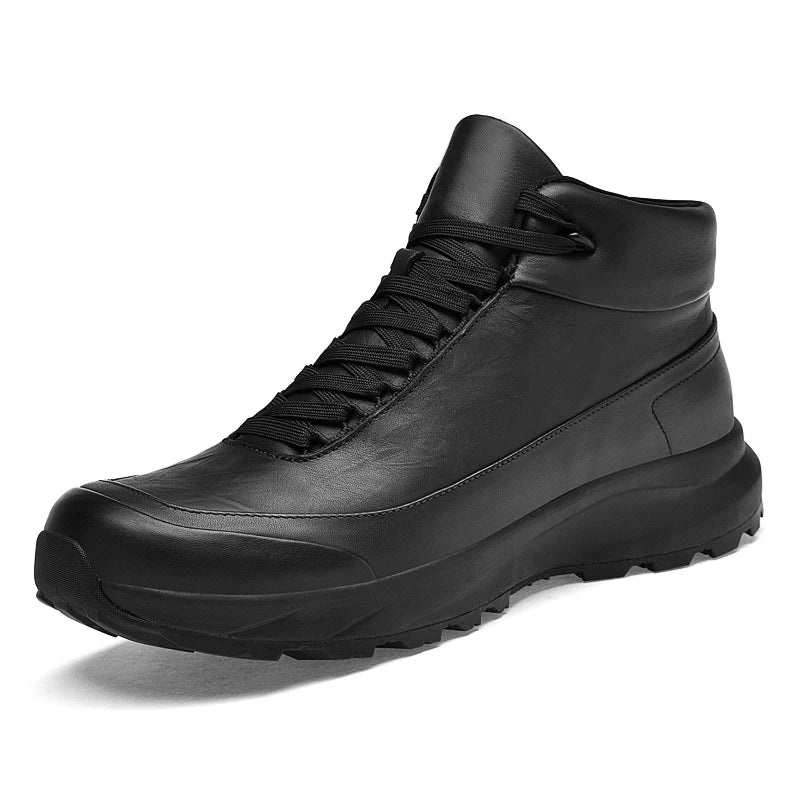 Factory Supply Custom LOGO Service Hand Made Soft-Sole Middle Top Men's Pure Cow Genuine Leather Casual Boot Sneaker Shoes