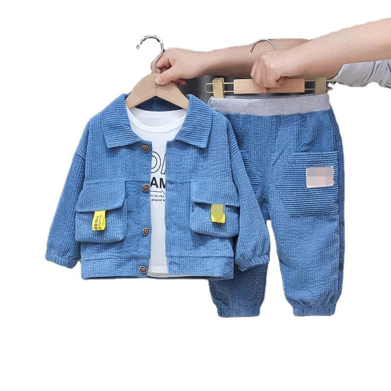 Wholesalers Kids Clothes Sets Boys Clothing Children Three-Piece Set Sweat Suits Winter Kids Cardigan Boys Clothing Sets