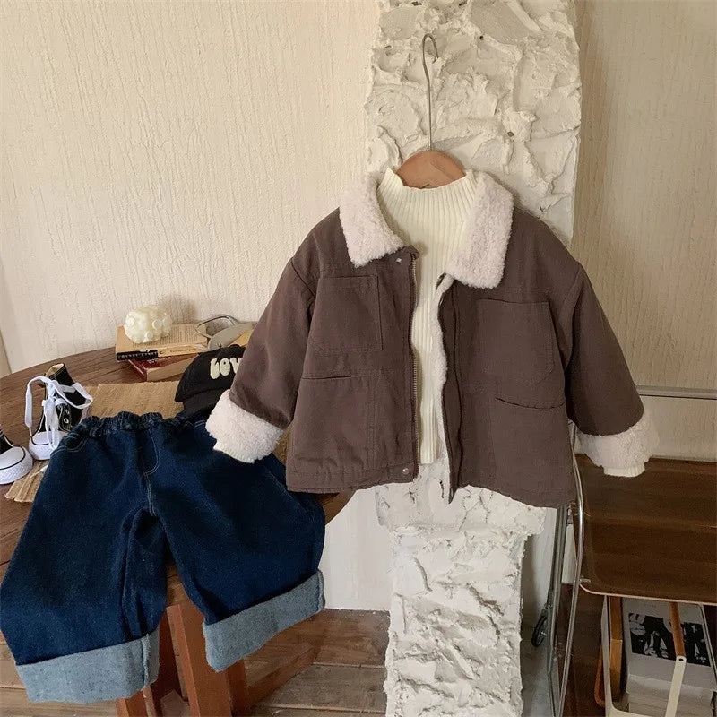 2022 Autumn Winter Infant Baby Boys Thicken Outwears Cotton Padded Coat Casual Solid Clothes Fleece Toddler Winter Jacket