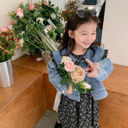 Autumn Korean Design Little Baby Girls Long Sleeve Flower A-Line Breathable Eco-Friendly Dresses Toddler Kids