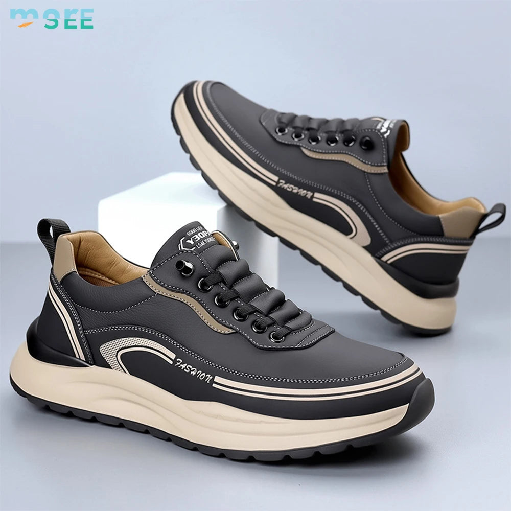 SeeMore New Men's Shoes Fashionable Leather-upper Outdoor Hiking Boots Middle-aged/elderly People Running Shoes