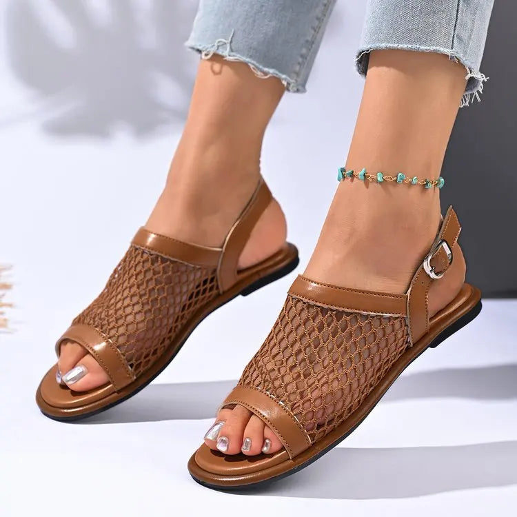 Women's Plus Size Flat Open Toe Sandals Breathable Mesh Design for Summer Fashion Lightweight Trendy Net Sandals