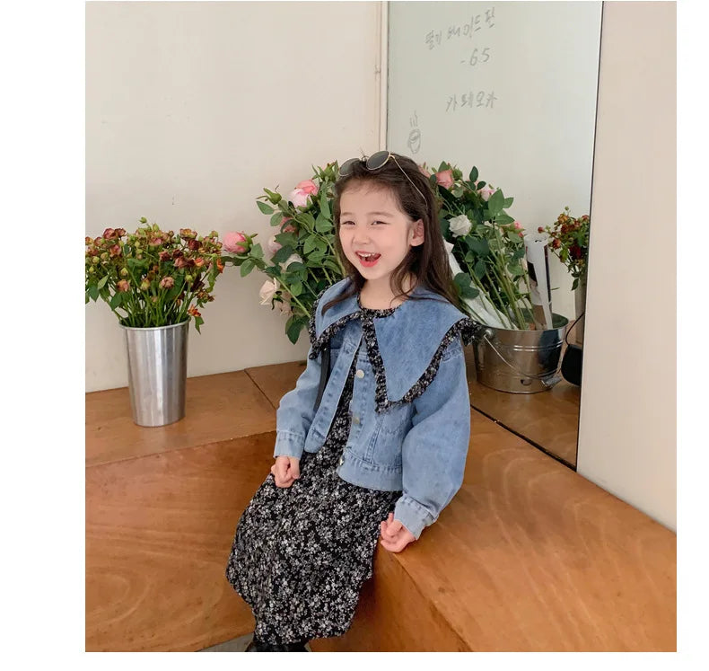 Autumn Korean Design Little Baby Girls Long Sleeve Flower A-Line Breathable Eco-Friendly Dresses Toddler Kids
