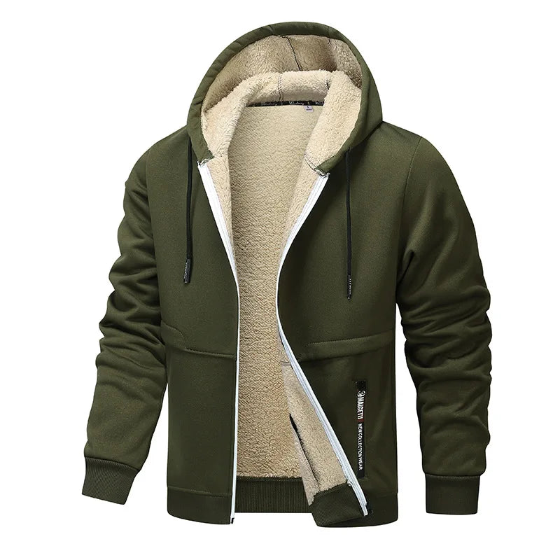 2025 Autumn Winter New Fleece Thick Warm Zipper Coat Hoodies Cardigan Hooded European Size Lamb Fleece Casual Hoodies Sweater