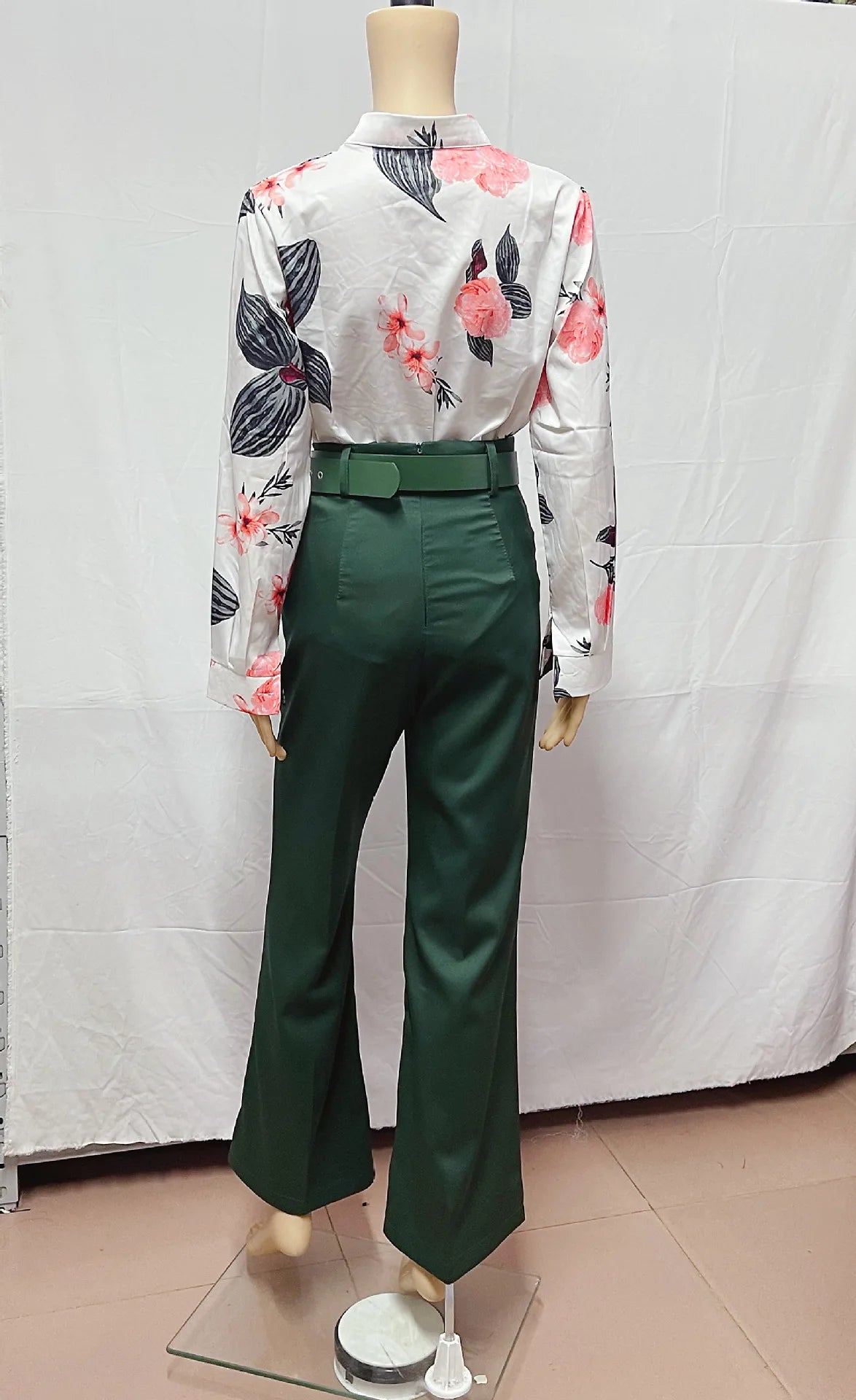 2026 Spring New Sweet Style Women's Stand up Collar Long Sleeve Shirt and Pants Printed Casual Fashion Two Piece Set