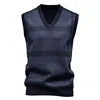 Autumn Winter Dad Style Checkered Cardigan Sweater Vest for Men Fleece-Lined Casual Pullover Loose Fit for Middle-Aged Elderly