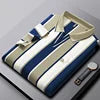 Summer Striped Short-sleeved Top with V-neck, Embroidered, Business Casual Men's Loose T-shirt, Office Shirt, Polo Shirt