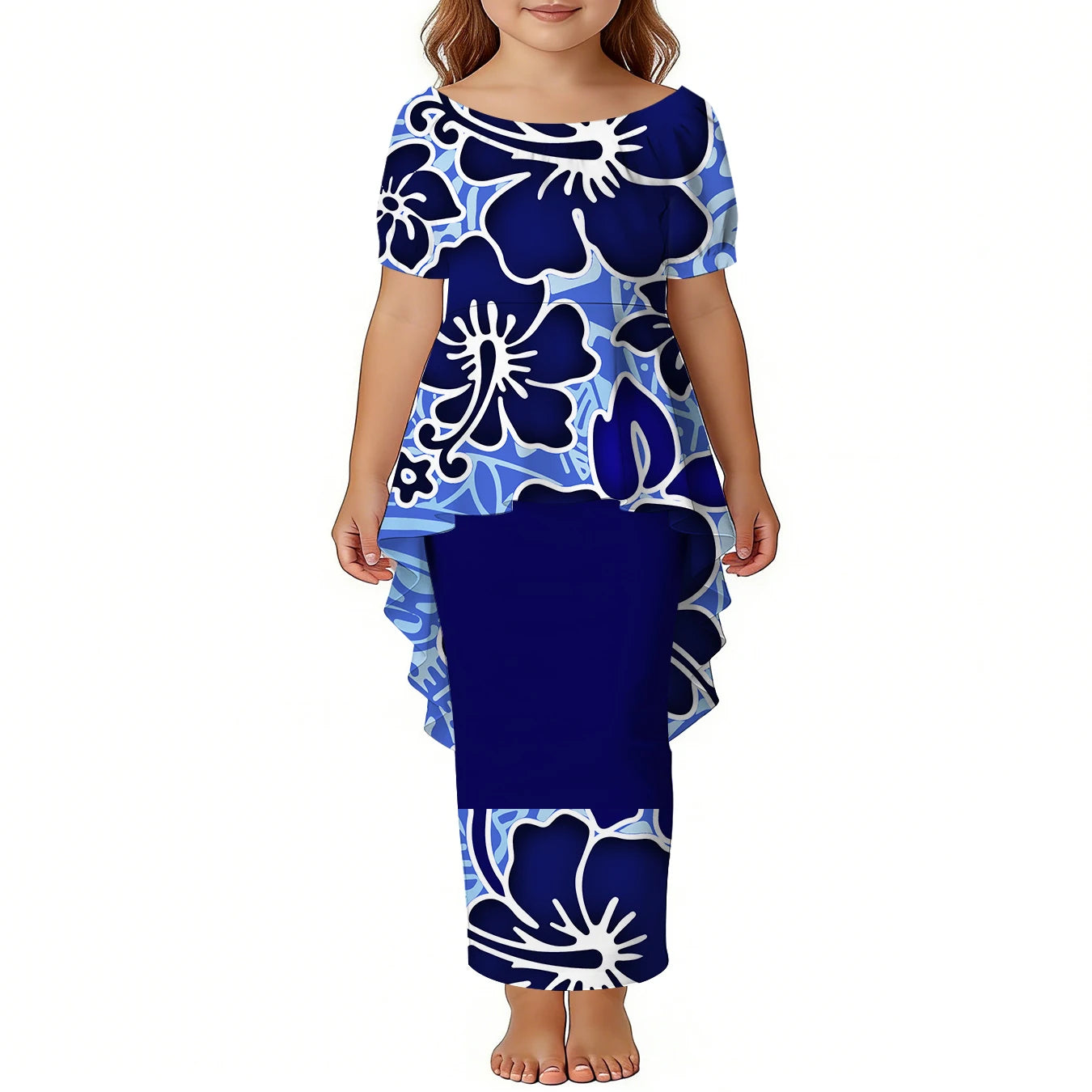 Custom Girls Puletasi Set Dress Top and Skirts Pacific Island Design Plus Size Kids Dress Short Sleeve Toddler Clothes Two Piece