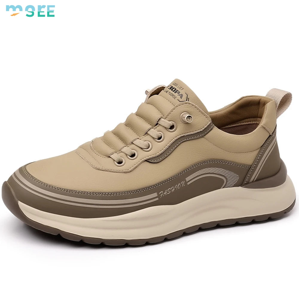 SeeMore New Men's Shoes Fashionable Leather-upper Outdoor Hiking Boots Middle-aged/elderly People Running Shoes