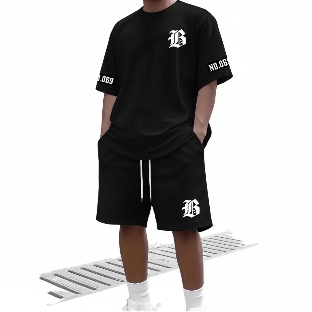 oem Custom Mens Summer Casual 2-piece T-shirt Set || Breathable 100% Polyester Digital Print Streetwear || Private Label