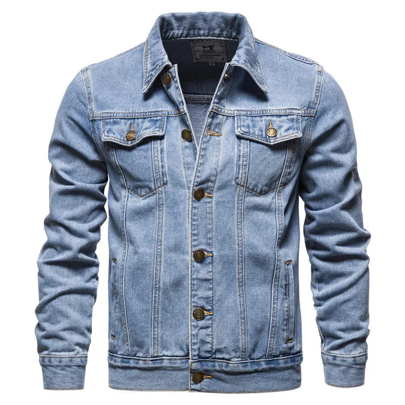 Fashion Casual Cotton Jean Jacket Men Plus Size Solid Denim Jacket Outdoor High Street Thick Denim Coat for Men