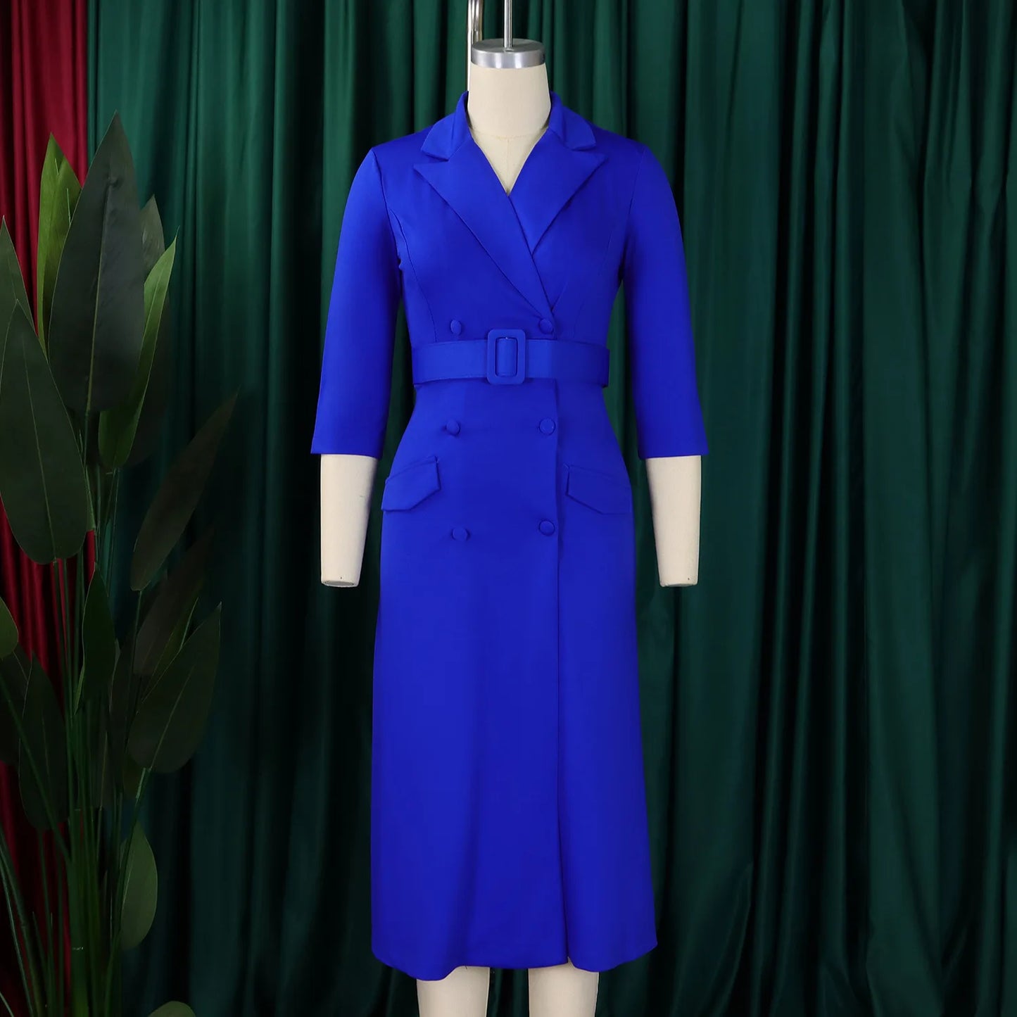 D3294 Trendy Autumn Dresses Women Casual Elegant Double Breasted Three Quarter Suit Collar Office Lady Formal Dress for Women
