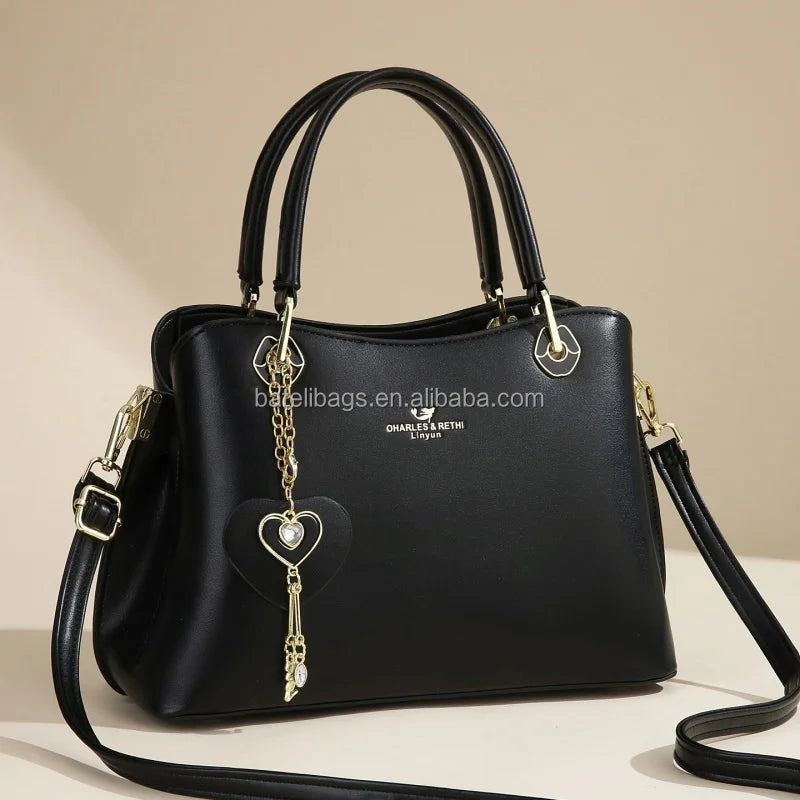 2025 New Original Design with Heart Pendant Large Capacity Work Travel Shopping Tote High Quality Elegant Women's Handbag