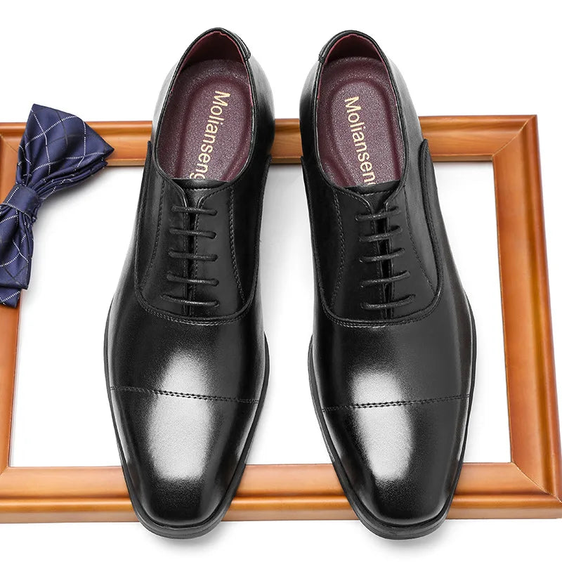 Pure Cow Cushioning & Breathable Loafers Style Leather Formal Material Fashion Men Genuine Height Increasing Dress Shoes
