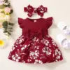 Little Girl 2-Piece Cotton Breathable Princess Dress Baby Set 0-2 Years Old Summer Sweet Bow Fly Sleeve