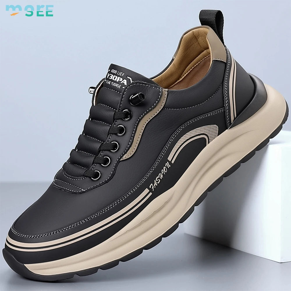 SeeMore New Men's Shoes Fashionable Leather-upper Outdoor Hiking Boots Middle-aged/elderly People Running Shoes