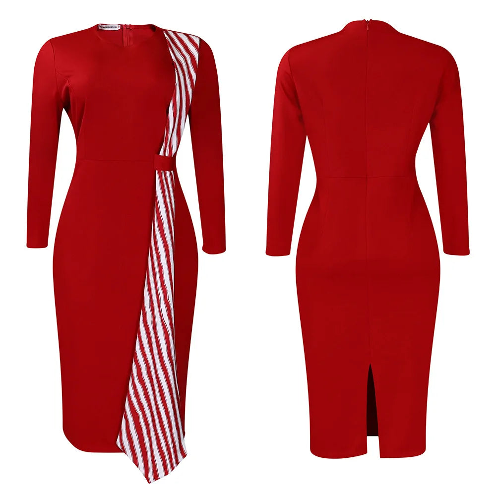 Latest Style Slim Long Sleeve Official Ladies Stretchy Skin Body Fit Straight Fashion Formal Work African Career Dress for Women