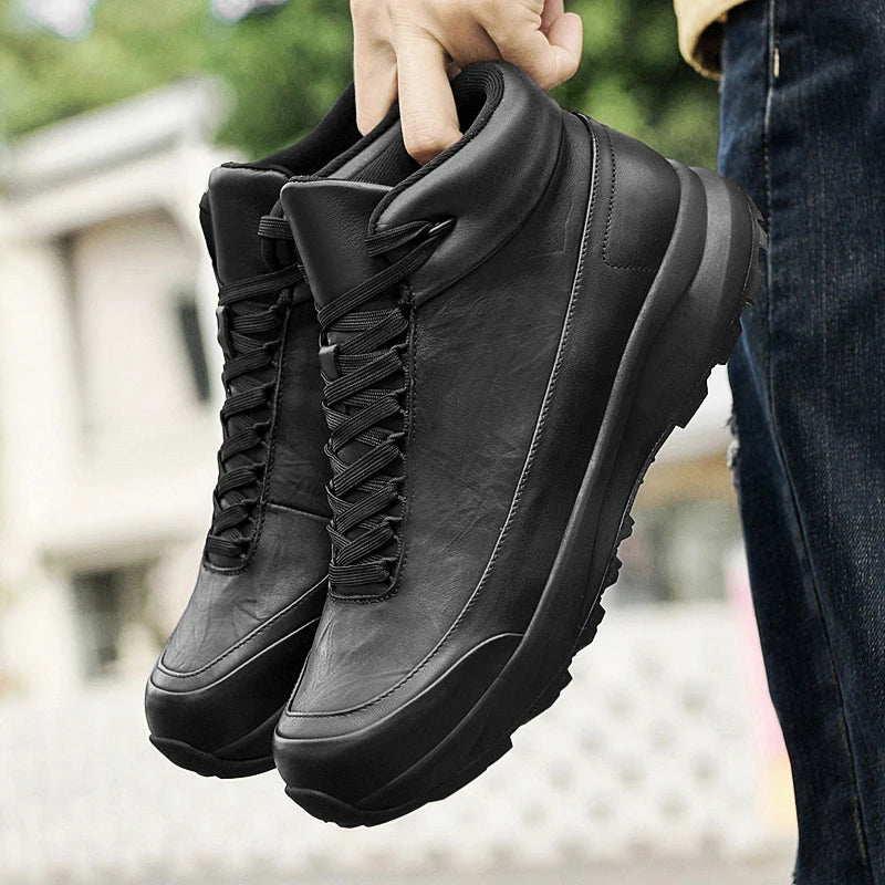 Factory Supply Custom LOGO Service Hand Made Soft-Sole Middle Top Men's Pure Cow Genuine Leather Casual Boot Sneaker Shoes