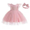 High Quality Ruffle Lace Baby Girls Boo Dress Newborn Photoshoot Red Oldrose Party Wedding Dress for 8 Months Kids in Guangzhou