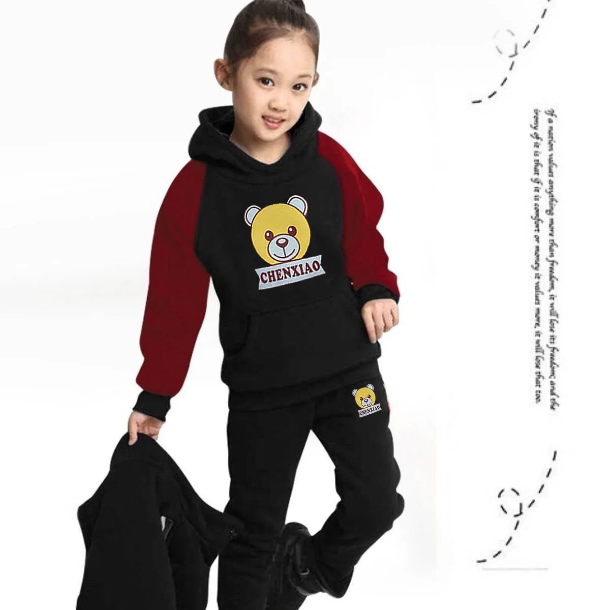 Autumn Winter Children's Casual Three-Piece Outfit Boys Girls Fleece Warm Tops Pants Vest Cartoon Pattern Kids Clothing Sets