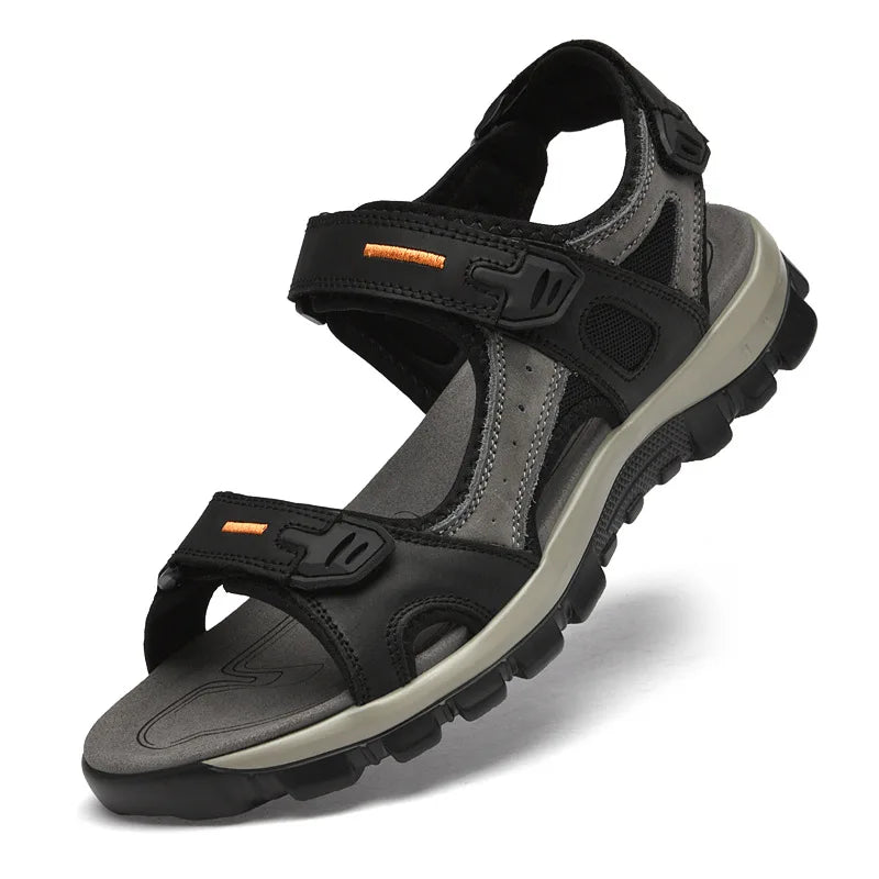 New Brand Design ECO Men's Summer Solid Sandals High Quality Outdoor Sandals with Breathable Thick Cowhide Upper USA Market Oem