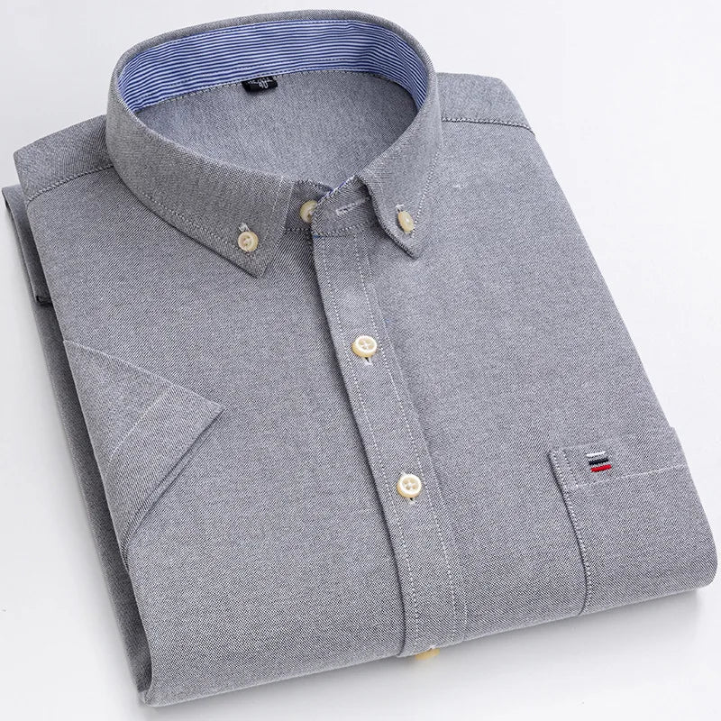 Men's Casual Cotton Linen Knitted Yarn Dyed Short-Sleeved Shirt New Generation Summer Collection Breathable Sweat-Absorbent
